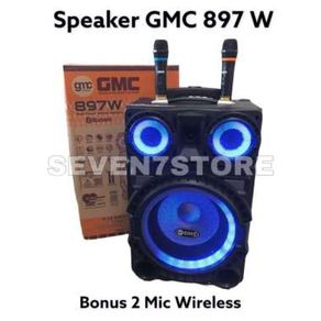 Speaker Portable GMC 897W 10 Inch Bonus 2 Mic Wireless Extra Bass