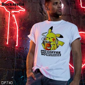 t shirt dp740 pokemon - no coffe no workee - putih xl
