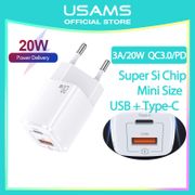 USAMS Official Original T37 Kepala Charger Fast Charger kabel charger  PD/ QC 3.0 20W  Fast Charging USB/ Type-C Mini Huawei/ Xiaomi/ Oppo/ Vivo/ Samsung / IPhone 11 12 13 Pro 7 6 Plus 6s 5s