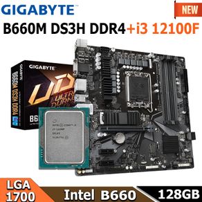 LGA 1700 Gigabyte B660M DS3H DDR4 + I3 12100F Motherboard Combo Intel B660 Mainboard DDR4 128GB M.2 PCI-E 4.0 Micro ATX Baru