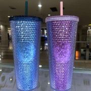 Starbucks Tumbler Studded Glitter Pink Violet Blue Cyan Bling Cup
