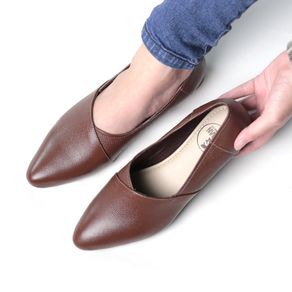 Cevany Sepatu Kerja Wanita Flat Formal Kulit Asli Geovani S - PP02 Coklat