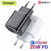 essager charger adaptor usb type c dual port 20w 3a fast charging pd - hitam