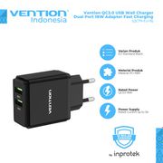 vention adaptor kepala charger quick charger 3.0 type c pd fast charge - dt - 17w a+a black