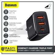 baseus adaptor kepala charger type c+dual port usb fast charging 30w - hitam