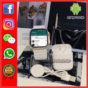 TERLARIS Jam Tangan Android Pintar Hp 1 Paket 2 Tali Airpods Smartwatch Pria Wanita Anti Air / Jamtangan Cowok Cewek Smart Watch Keren/Elegan/Mewah Olahraga Dan Fitnes
