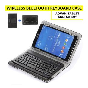 Advan Sketsa 10 Inch Wireless Bluetooth Keyboard Leather Flip Case Casing Kesing Flip Book Hitam