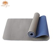 tpe yoga mat 6mm / matras senam olahraga 6 mm bisa custom nama - abu biru polos