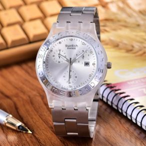jam tangan unisex swatch-pnp/pink-alloy band - silver putih