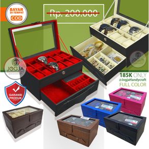 PROMO - Kotak Tempat Jam Tangan isi 12 Mix Laci Tempat Perhiasan / Watch Box Accesories Organizer