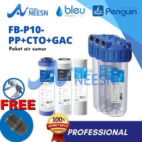 Paket Filter Air sumur/tandon/toren penguin FB 10 inch PRO PP + CTO + GAC