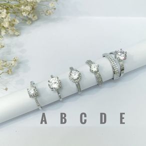 Cincin diamond look PERAK ASLI SILVER 925 lapis emas putih import