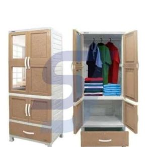 LEMARI PLASTIK GANTUNG MOTIF ROTAN + KACA NAPOLLY CABRO G11 X D2C
