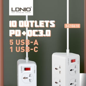 Stop Kontak LDNIO SC10610 10 Socket 4 USB AUTO ID 1 QC3.0 1 Type C PD