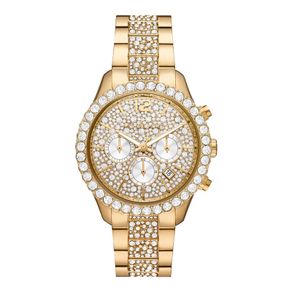 Jam Tangan Wanita Michael Kors Layton MK6977 Chronograph Ladies Crystals Dial Gold Stainless Steel Strap