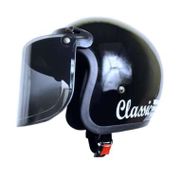 HELM BOGO RETRO KACA DATAR CLASSIC GARIS 3 HITAM DOP DOFF
