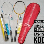 raket badminton terusan lining+tas+1 slop kock+2 grip handuk