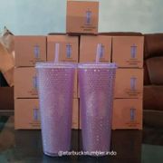 DISKON Starbucks China Studded Bling Purple Glitter Lilac Summer Tumbler Stud