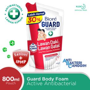 Biore Guard Sabun Mandi Cair Antibakteri Active Antibacterial Pouch 800 ml  Sabun Cair / Body Wash Lebih Hemat Usir 99% Kuman Hingga ke Sarangnya