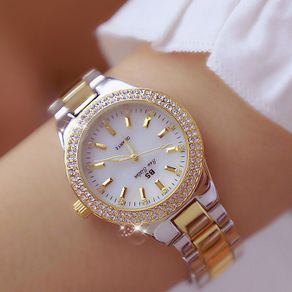 Mewah Merek Lady Crystal Berlian Watch Gaun Wanita Fashion Rose Gold Kuarsa Jam Tangan Wanita Stainless Steel Jam Tangan