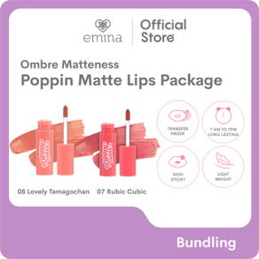 Emina Ombre Matteness Lips Package - Poppin’ Matte Lip Cream 08 Lovely Tamagochan dan 07 Rubic Cubic