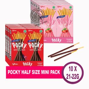 POCKY MINI 1 BOX 10 PCS X 22GR, GLICO POCKY MINI 1 PACK / 1 DUS ISI 10 X 21 GRAM 21GR, POCKY MINI 22 GR COKLAT STRAWBERRY COOKIES N CREAM