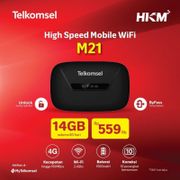 Mifi Modem WiFi Portabel 4G LTE Hkm M21 Telkomsel Bypass -Unlock Free Paket 14 GB