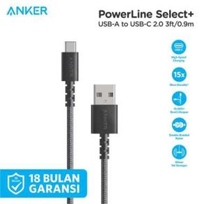 Kabel Charger Anker Powerline Select+ Usb-A To Usb-C Black - A8022 - Hitam