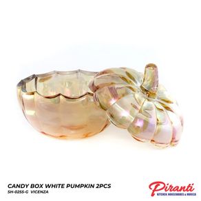 VICENZA Candy Box White Pumpkin - Tempat Permen Kaca Bentuk Labu Warna Gold dan Putih
