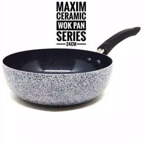 Wajan Deep Wok Pan Anti Lengket Marble Ceramic Wok MAXIM NEOSTONE 24CM