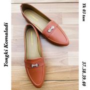 Sepatu Flatshoes wanita yongki komaladi pita kecil warna cream dan tan