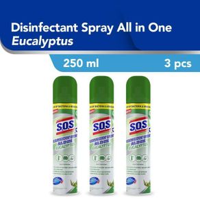 SOS Disinfectant Spray All In One - Eucalyptus [ 250ml/3PCS ] Putih-Hijau