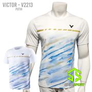 [V2213 White] Victor Summer Collection Kaos Badminton Victor Import Go Premium Terbaru  Baju Bulutangkis Jersey Pakaian Olahraga Sport Pria Laki Laki Cowok Wanita Ladies Cewek 2213 Kaus Tshirt Sport Shirt Bulu Tangkis Man Men