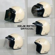 helm bogo dewasa classic garis retro murah full leher sni - cream helm saja