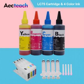 Aecteach LC-75 Printer Printer + 400 Ml Tinta Dye LC12 LC40 LC71 LC73 LC75 LC400 LC1220 LC1240 untuk Brother DCP-J525N Printer