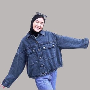 jaket jeans wanita oversize snow black 