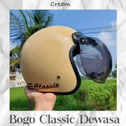 helm bogo classic retro garis dewasa full leher sni free kardus - cream helm saja