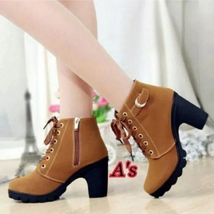 sepatu boots heels wanita korea