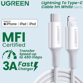 Ugreen Kabel Charger MFI Untuk Iphone 12 13 Pro Max USB C To Lightning PD Fast Charging 3A 60W US171