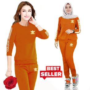baju setelan wanita baju atasan & celana training wanita - orange xxl