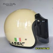 helm bogo kaca datar flat classic murah kualitas premium pria&wanita - cream kaca flat hitam