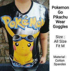 kaos pokemon go pikachu kacamata goggles pilot cewe cewek cowok cowo