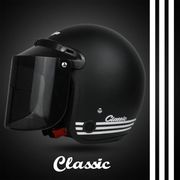 helm bogo dewasa classic kaca datar injak hitam bening kualitas premiu - hitam doff datar hitam