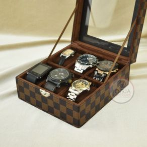 lv damier kotak jam tangan isi 6 / tempat jam / box jam / watch box