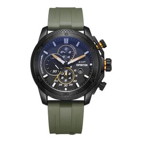 Jam Tangan Pria Expedition Chronograph E 6810 MC RIPBAGN Men Black Dial Green Rubber Strap