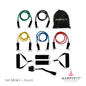 HAPPYFIT - 10 in 1 Resistance Toning Tube Set Latex (FREE POUCH) / Resistance Elastic Band