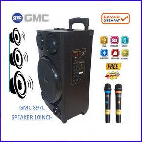 GMC 897 L Speaker Bluetooth [10 Inch] Speaker Karaoke Free Mic 2 Pcs