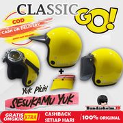 flash sale!! helm classic bogo retro kuning glosi classic go original - helm saja