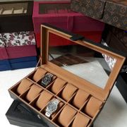 kotak tempat jam tangan isi 12 hitam coklat muda|kotak arloji