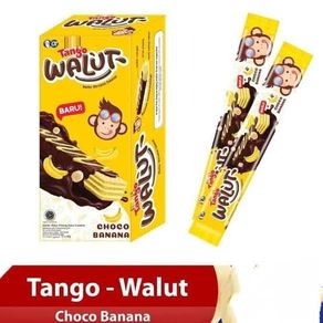 Tango walut wafer pisang salut cokelat  ( 12pcs x 18gr) cemilan enak dan murah